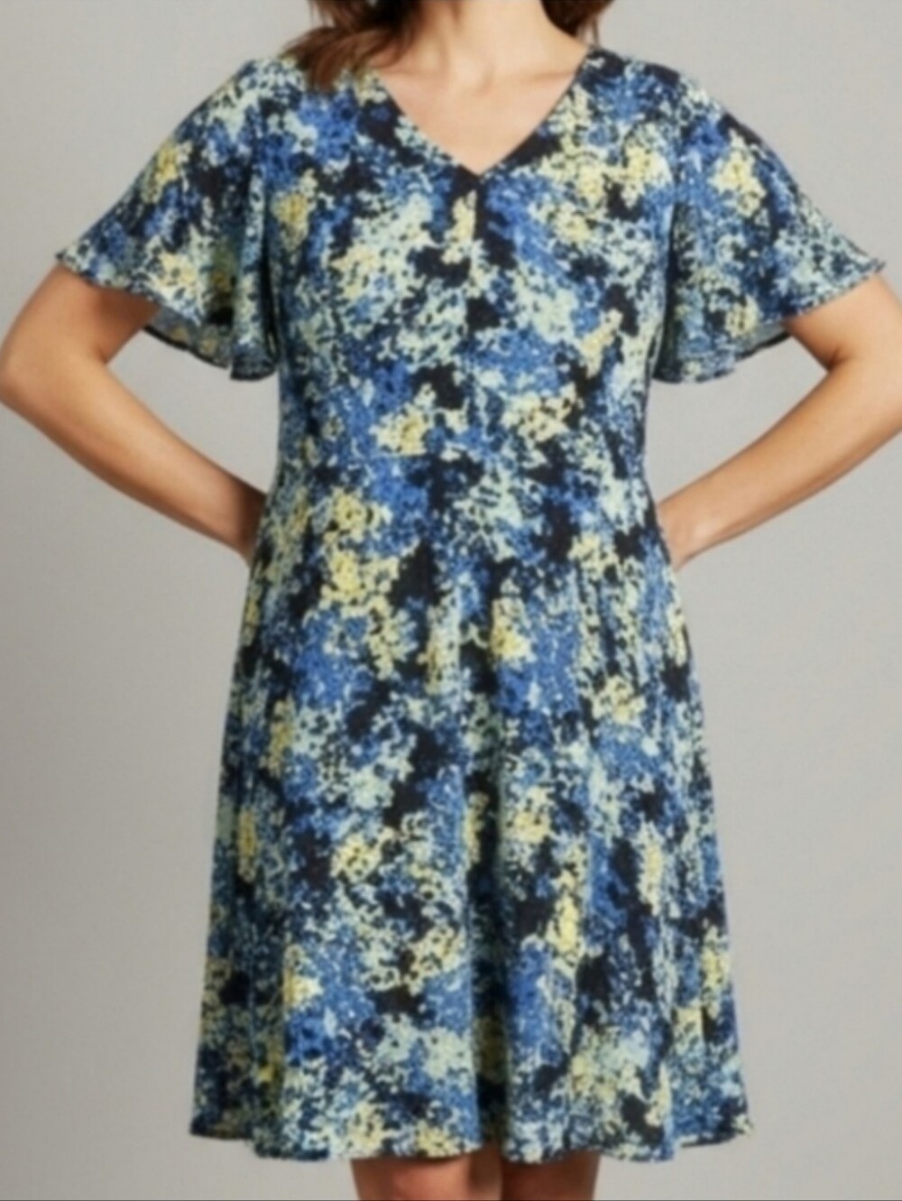 Talbots Chiffon Floral Dress Ruffle Sleeve A-Line Easter Party Womens 10 NWT